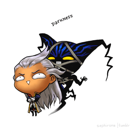 Gif of chibi Ansem and the Guardian saying Darkness