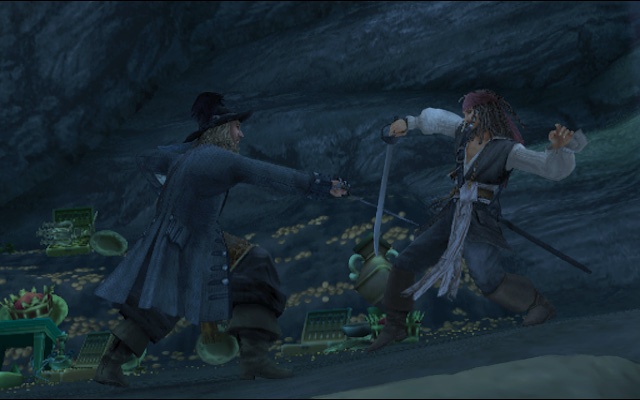 Jack Sparrow and Barbarosa fight in Kingdom Hearts 2