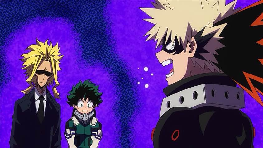 Bakugo yelling at All Might and Deku while they look pathetic