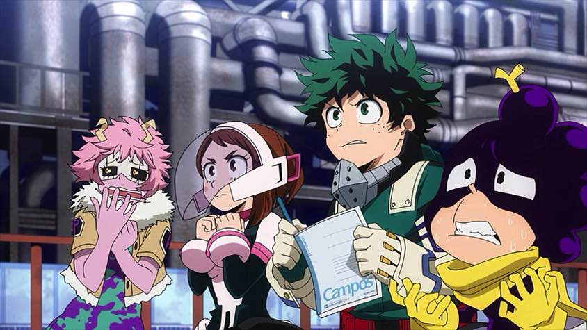 Midoriya and his team intently watching the fights