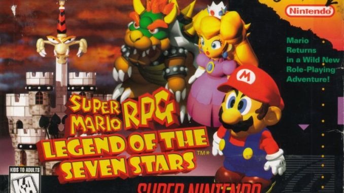 A promotional image for Super Mario RPG (the original)