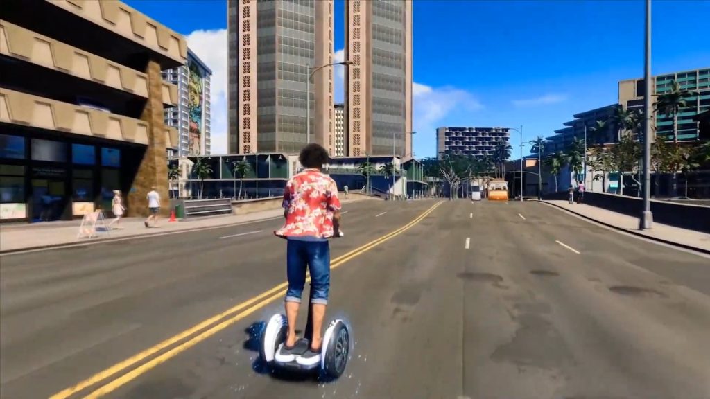 Screenshot from Infinite Wealth with Ichiban on a segway
