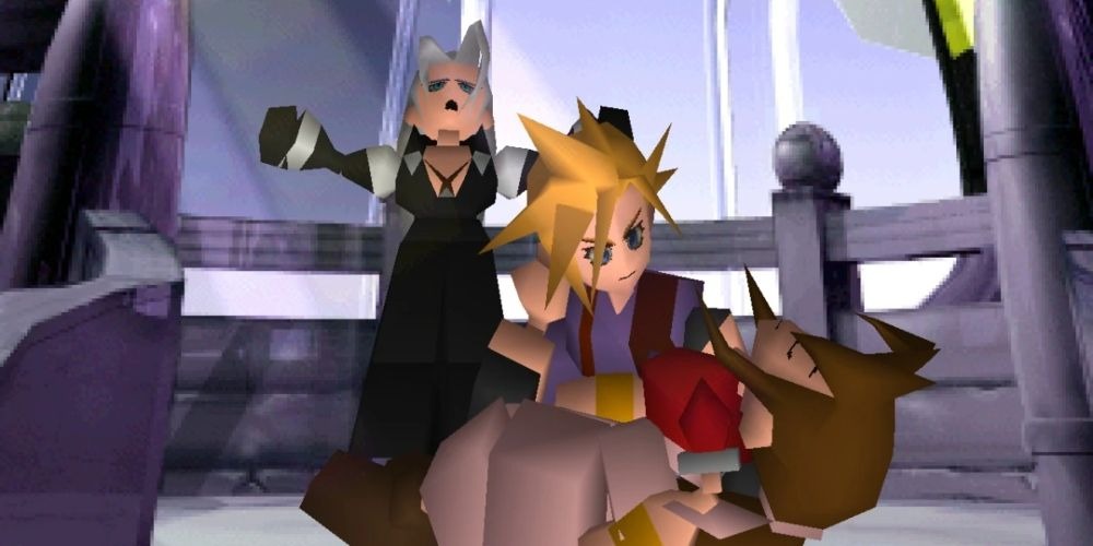 Screenshot of Aerith's death in Final Fantasy VII